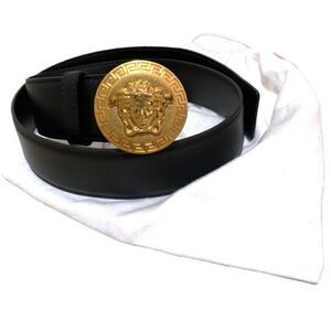 VERSACE Brushed Gold Medusa Head Buckle Belt